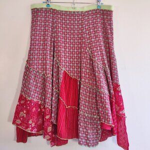 Johnny Was Boho Tiered Floral Patchwork Midi Skirt Flowy Hippie Size Small